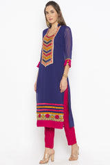 Georgette Straight Kurta Top in Dark Blue - Left Side