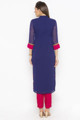 Georgette Straight Kurta Top in Dark Blue - Back Side