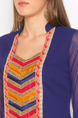 Georgette Straight Kurta Top in Dark Blue - Zoom in