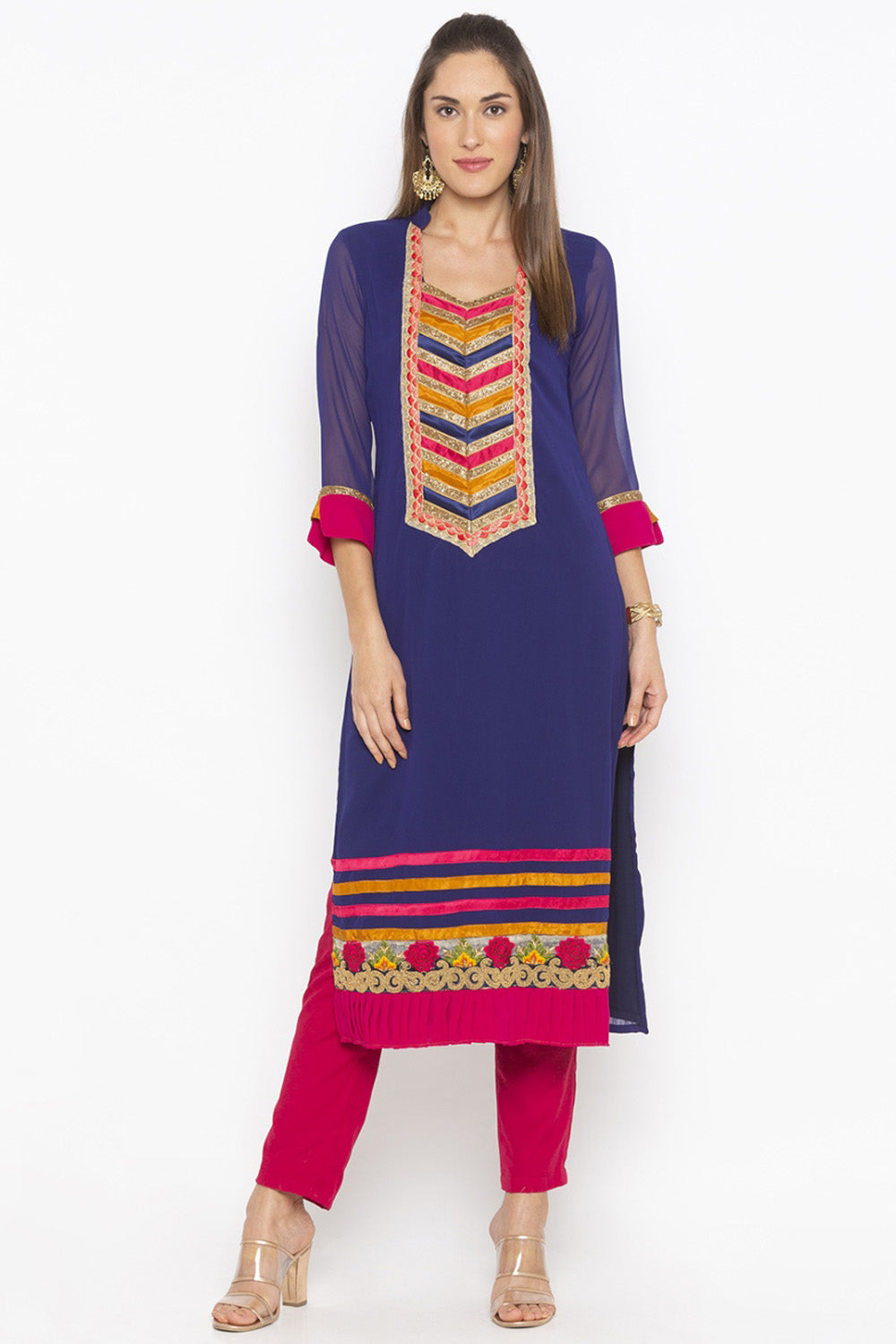 Georgette Straight Kurta Top in Dark Blue