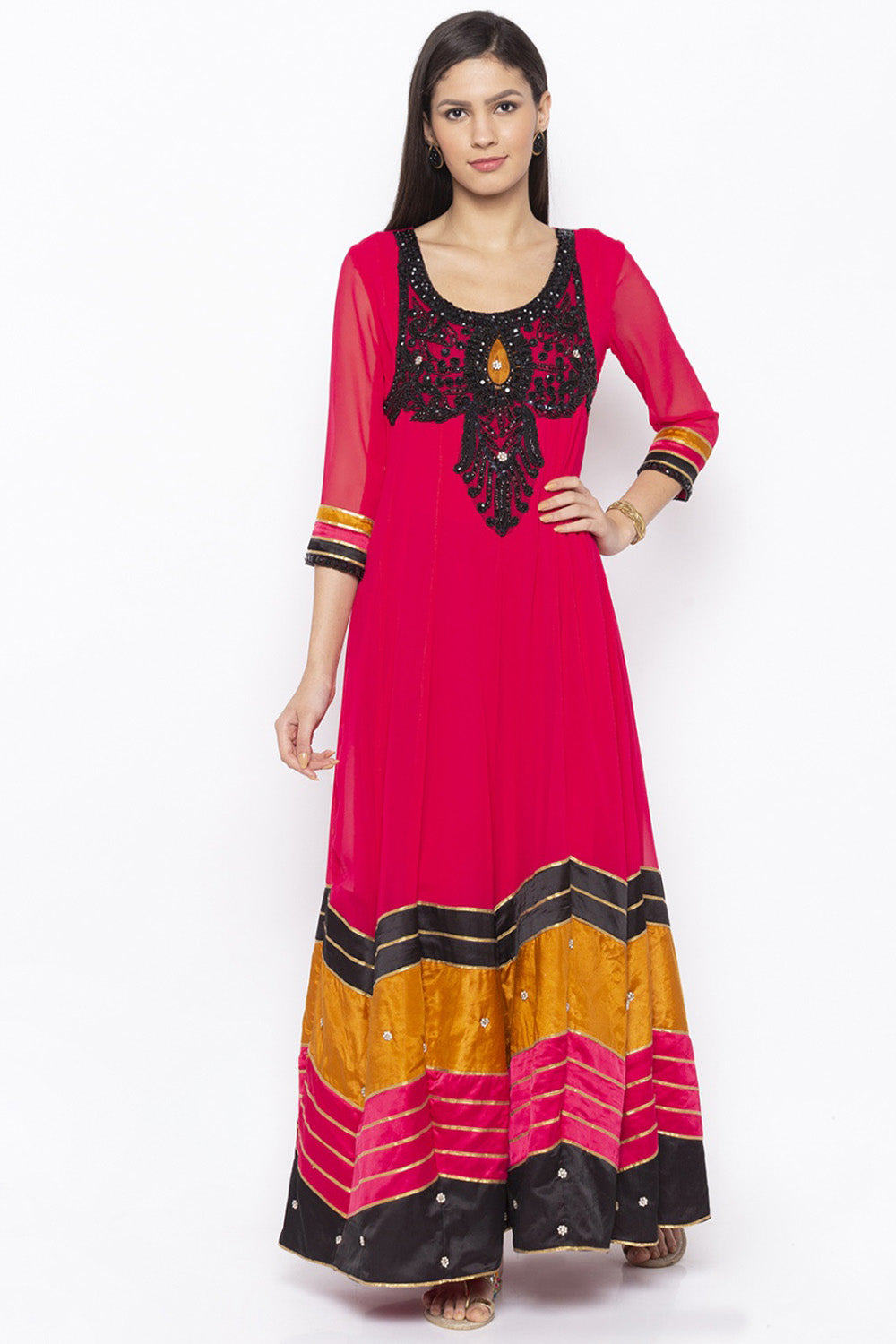 Georgette Anarkali Kurta Top In Pink