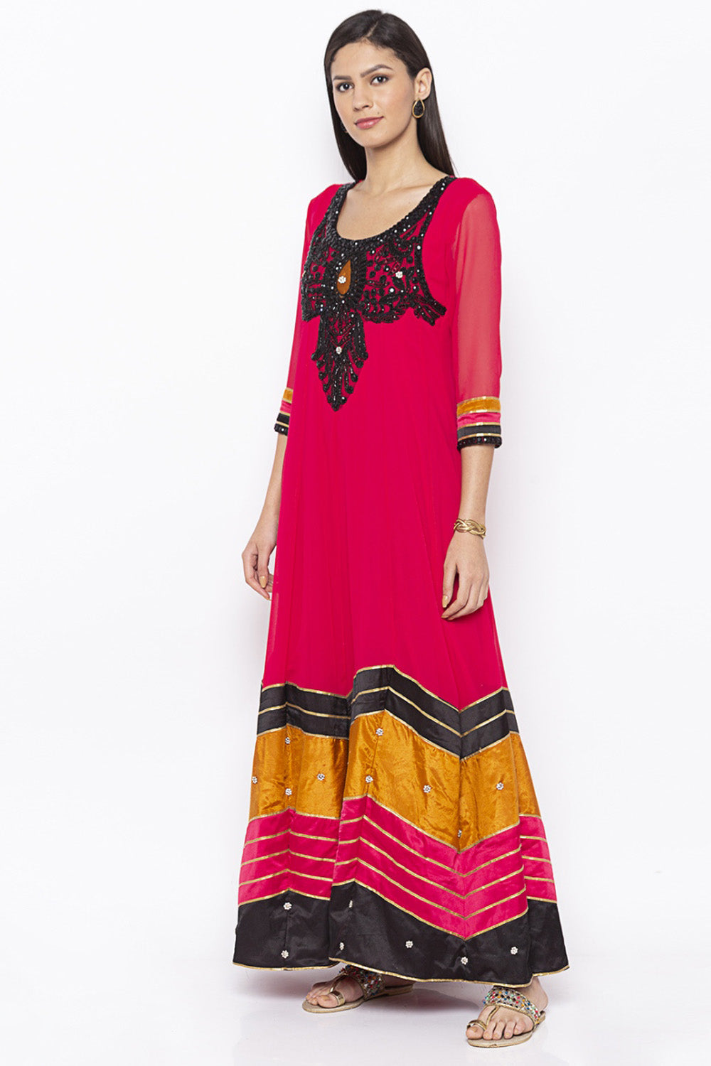 Georgette Anarkali Kurta Top In Pink