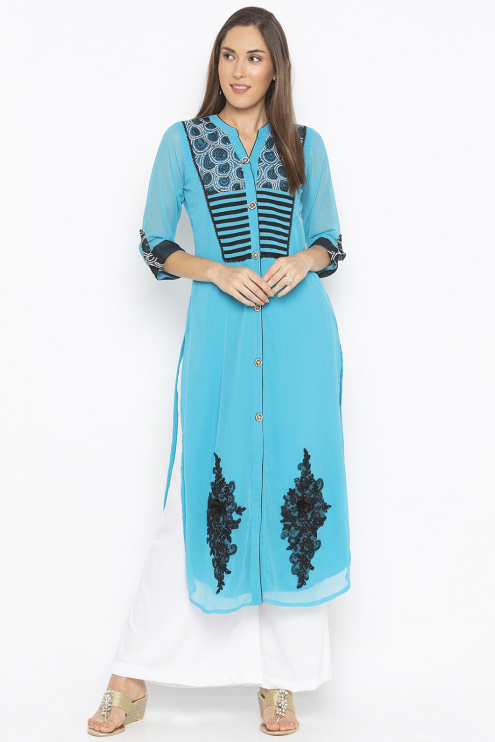 Georgette Straight Kurta Top In Blue