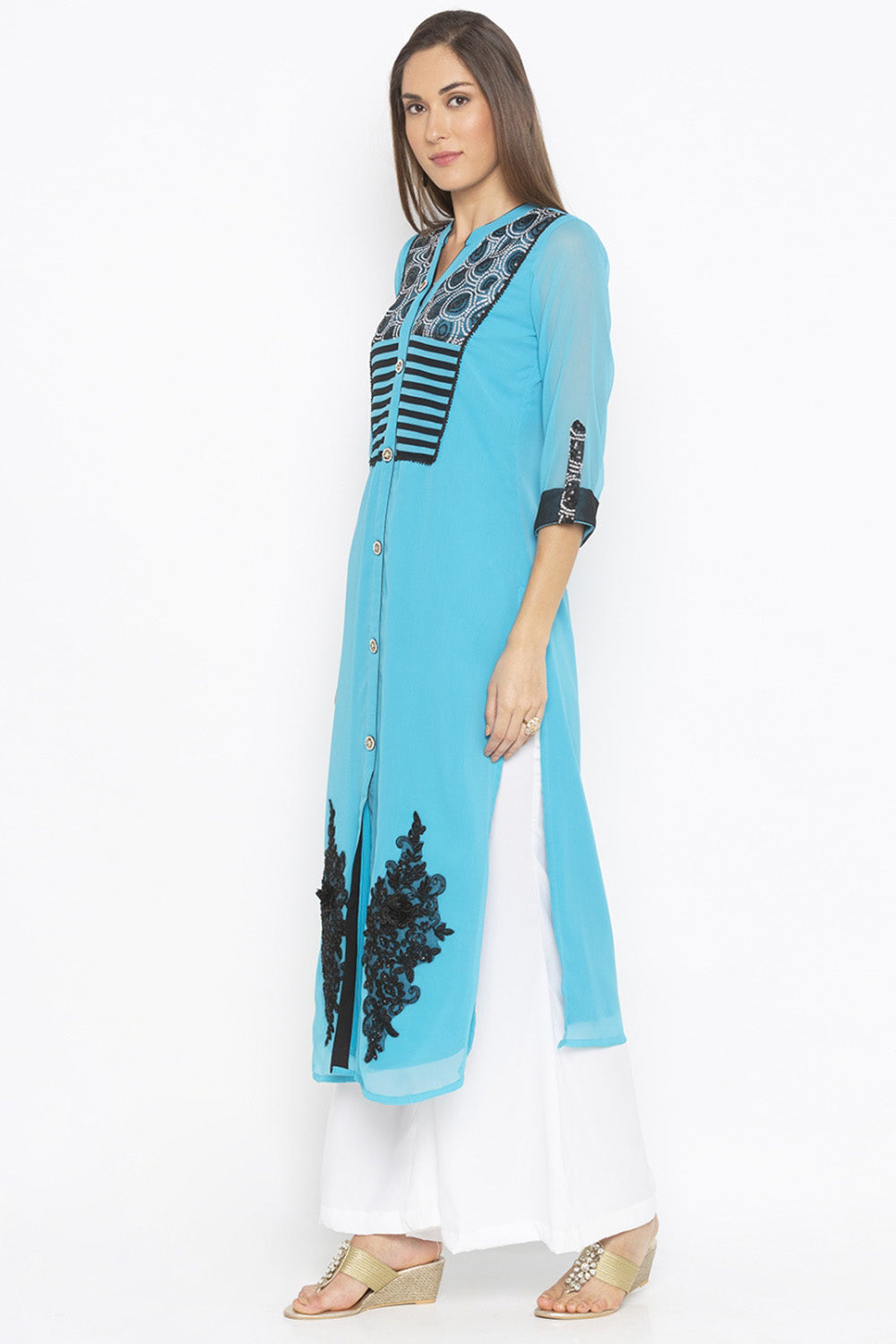 Georgette Straight Kurta Top In Blue