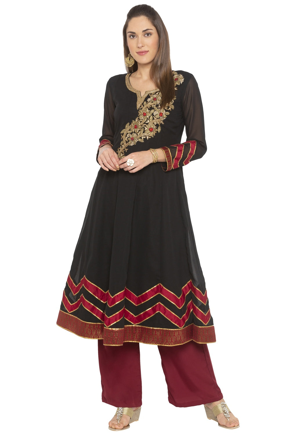 Georgette A Line Kurta Top In Black