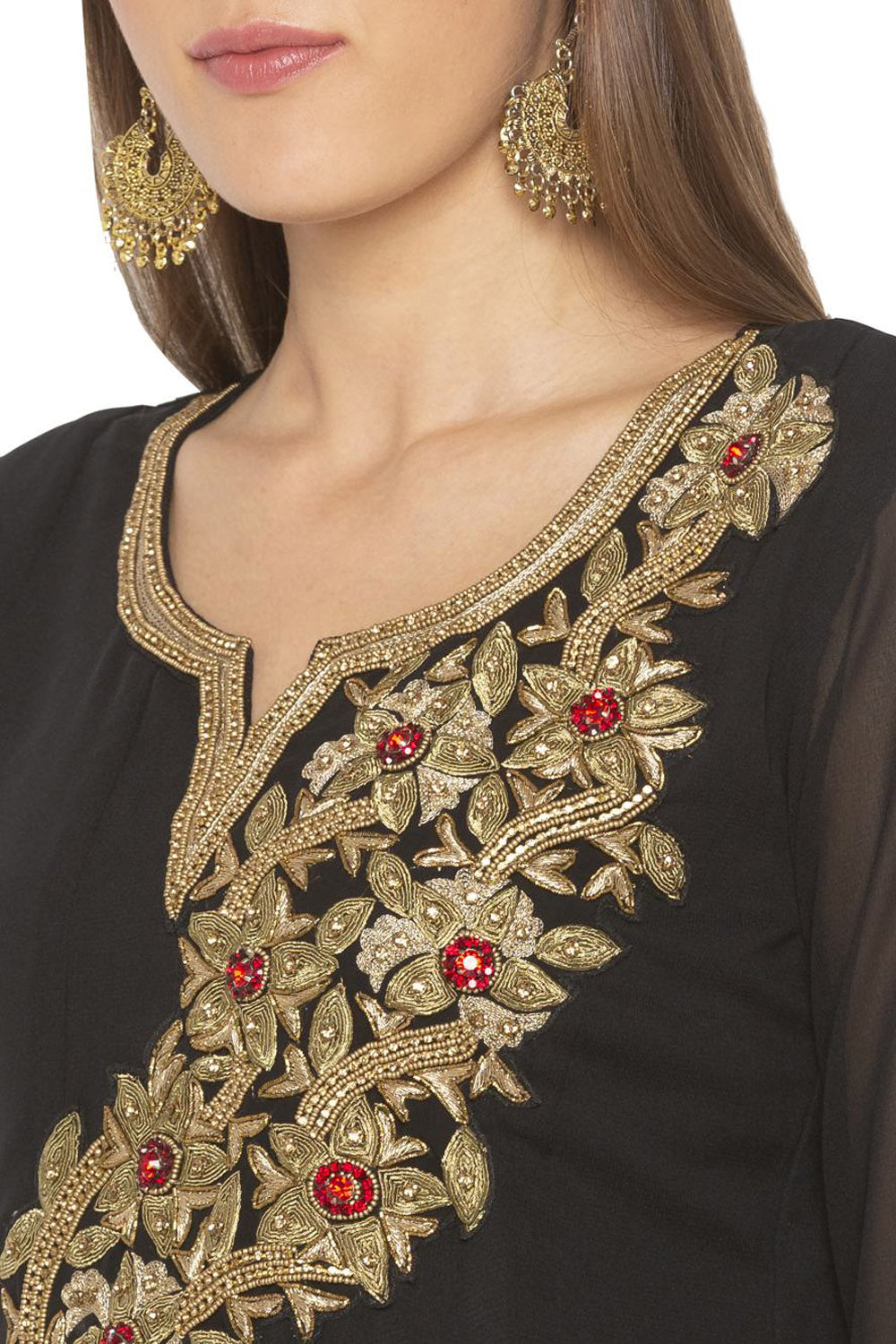 Georgette A Line Kurta Top In Black