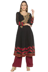 Georgette A Line Kurta Top In Black