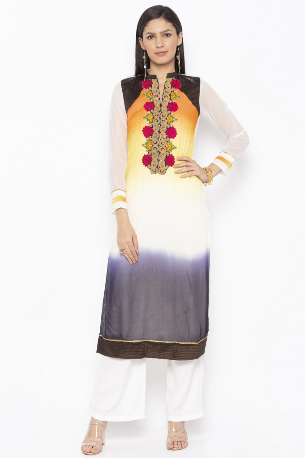 Georgette Straight Kurta Top In White