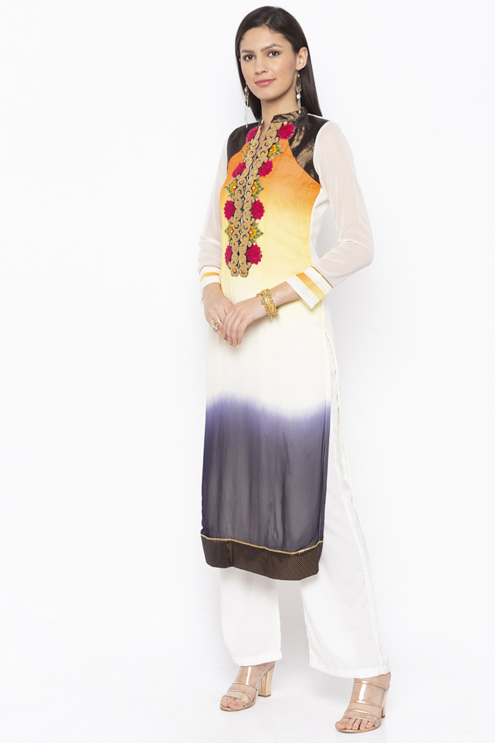 Georgette Straight Kurta Top In White