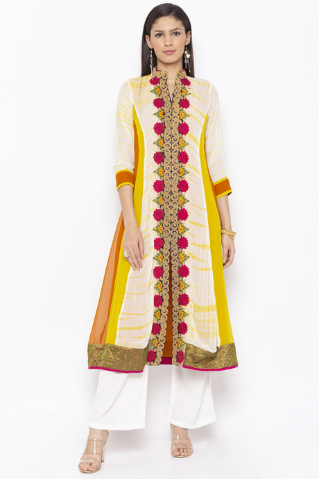 Georgette Embroidered Kurta Top in Off White - Front