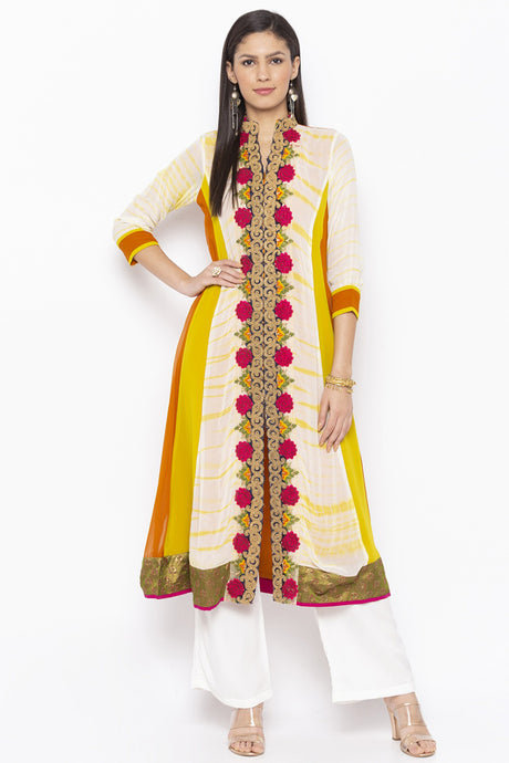 Georgette Embroidered Kurta Top in Off White