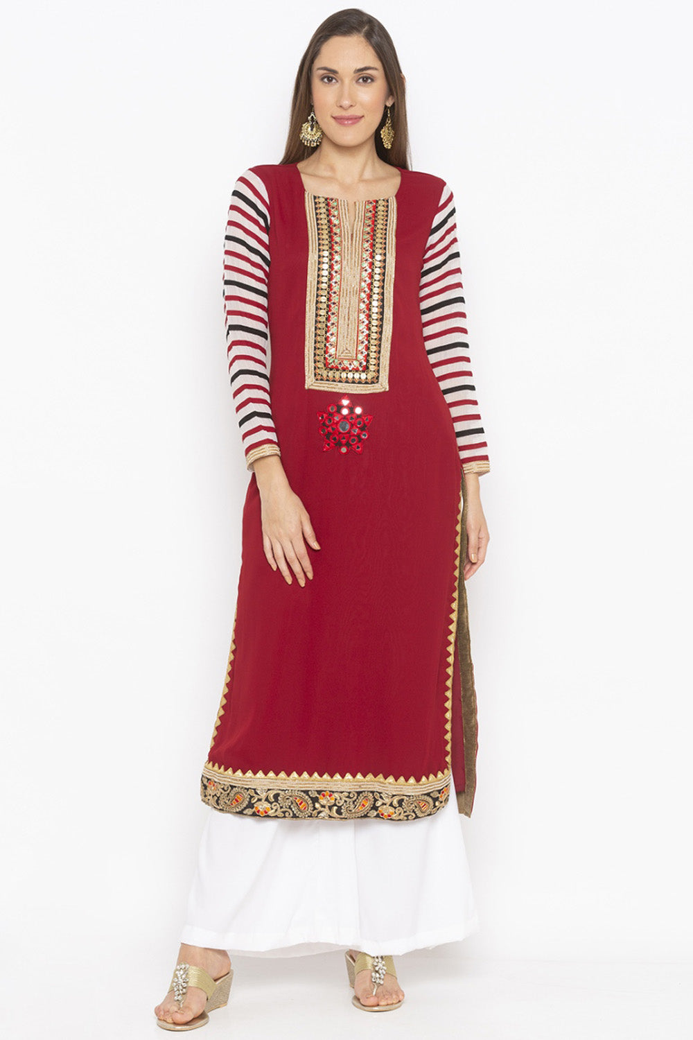 Georgette Straight Kurta Top In Maroon