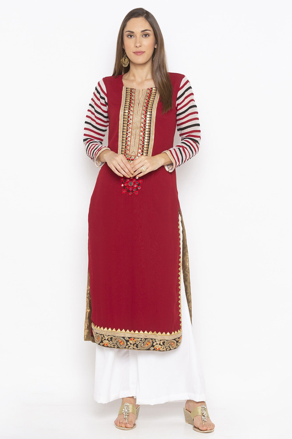 Georgette Straight Kurta Top In Maroon