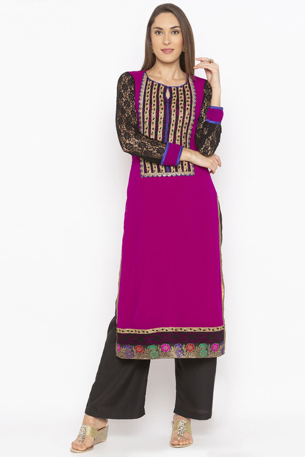 Georgette Straight Kurta Top In Purple