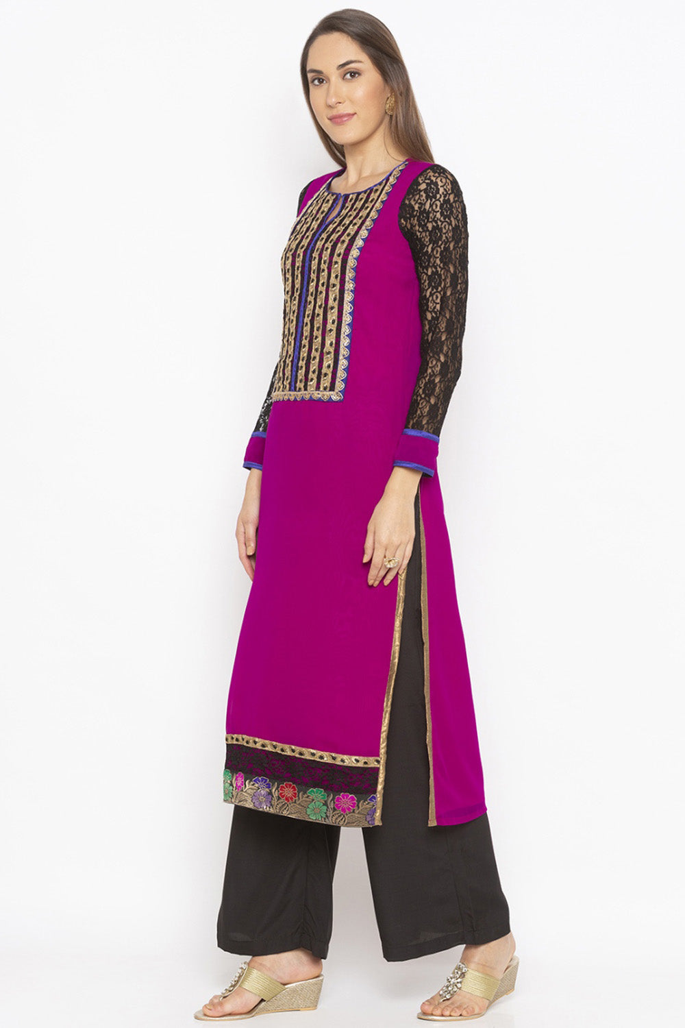 Georgette Straight Kurta Top In Purple