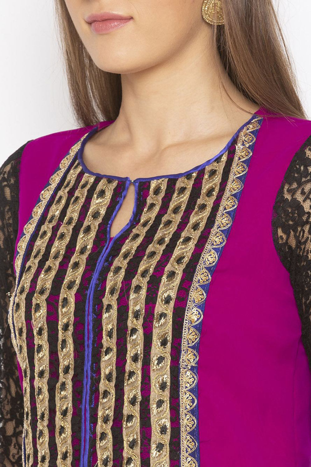 Georgette Straight Kurta Top In Purple