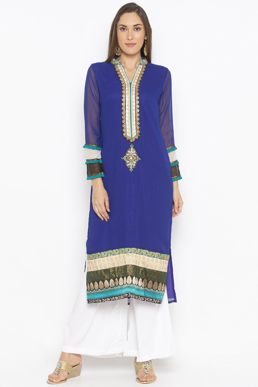 Georgette Straight Kurta Top In Dark Blue