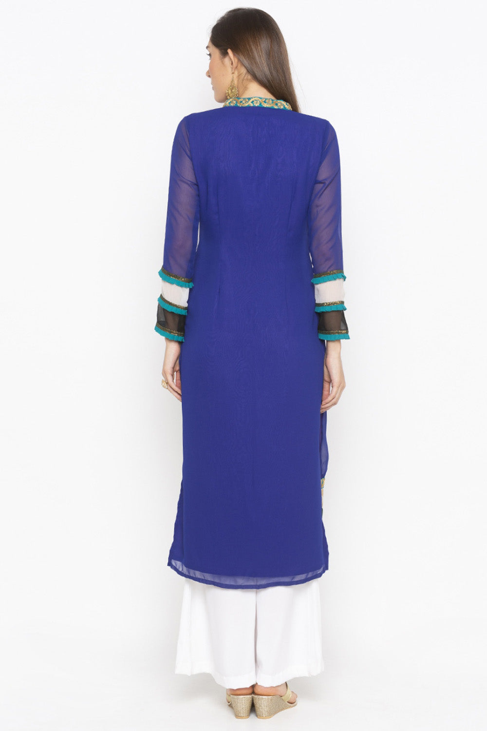 Georgette Straight Kurta Top In Dark Blue