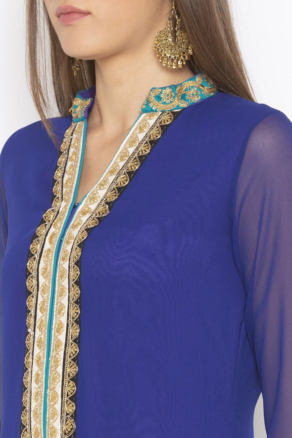 Georgette Straight Kurta Top In Dark Blue