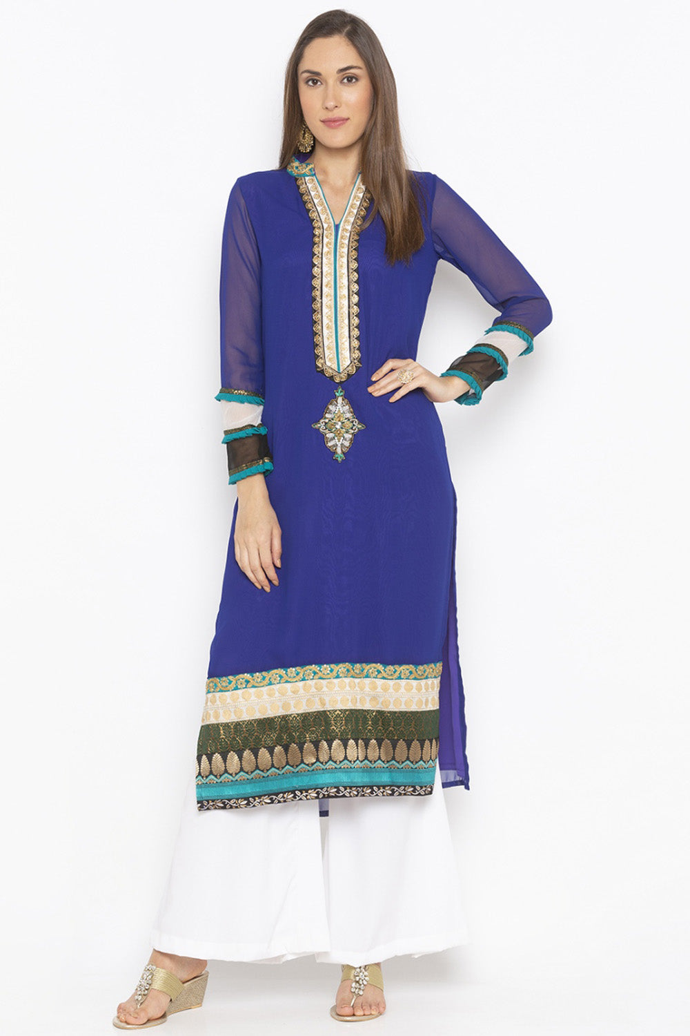 Georgette Straight Kurta Top In Dark Blue