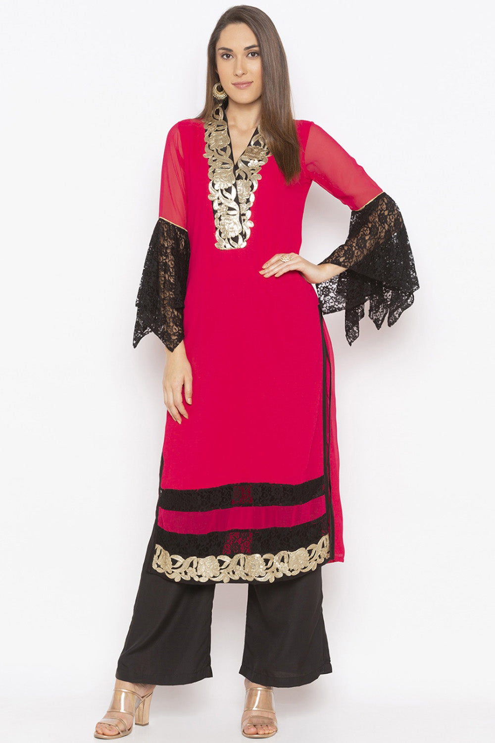 Georgette Straight Kurta Top In Pink