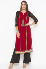 Georgette Straight Kurta Top In Maroon