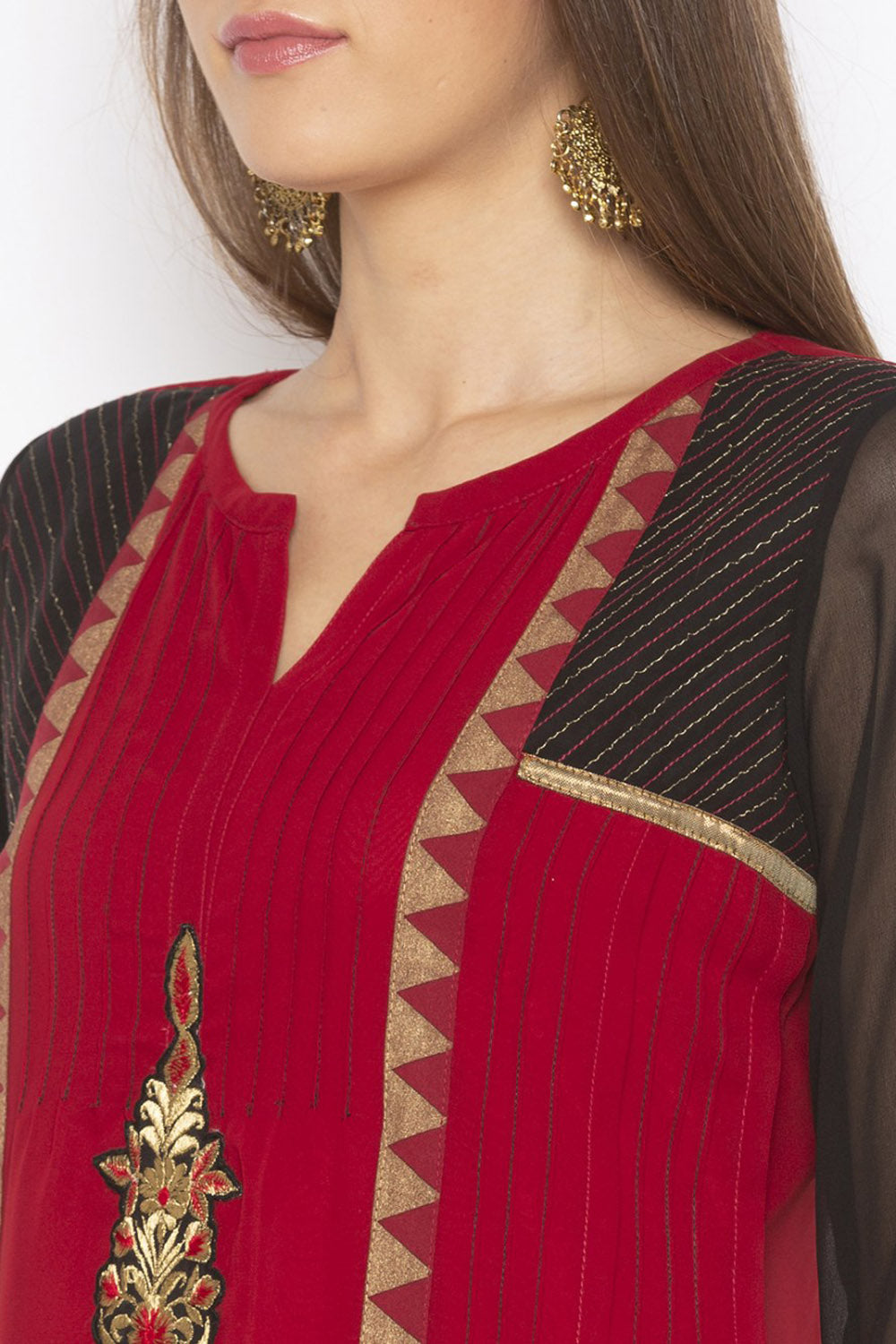 Georgette Straight Kurta Top In Maroon