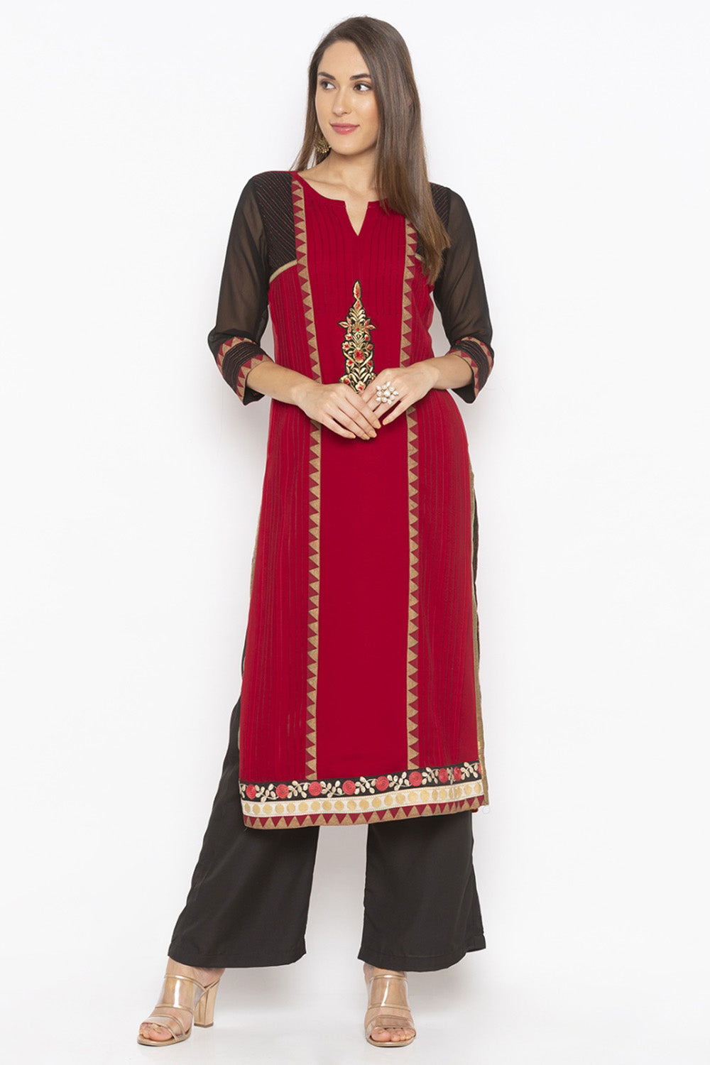 Georgette Straight Kurta Top In Maroon