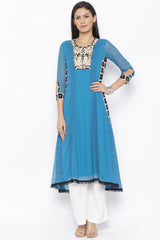 Georgette Asymmetric Kurta Top In Blue