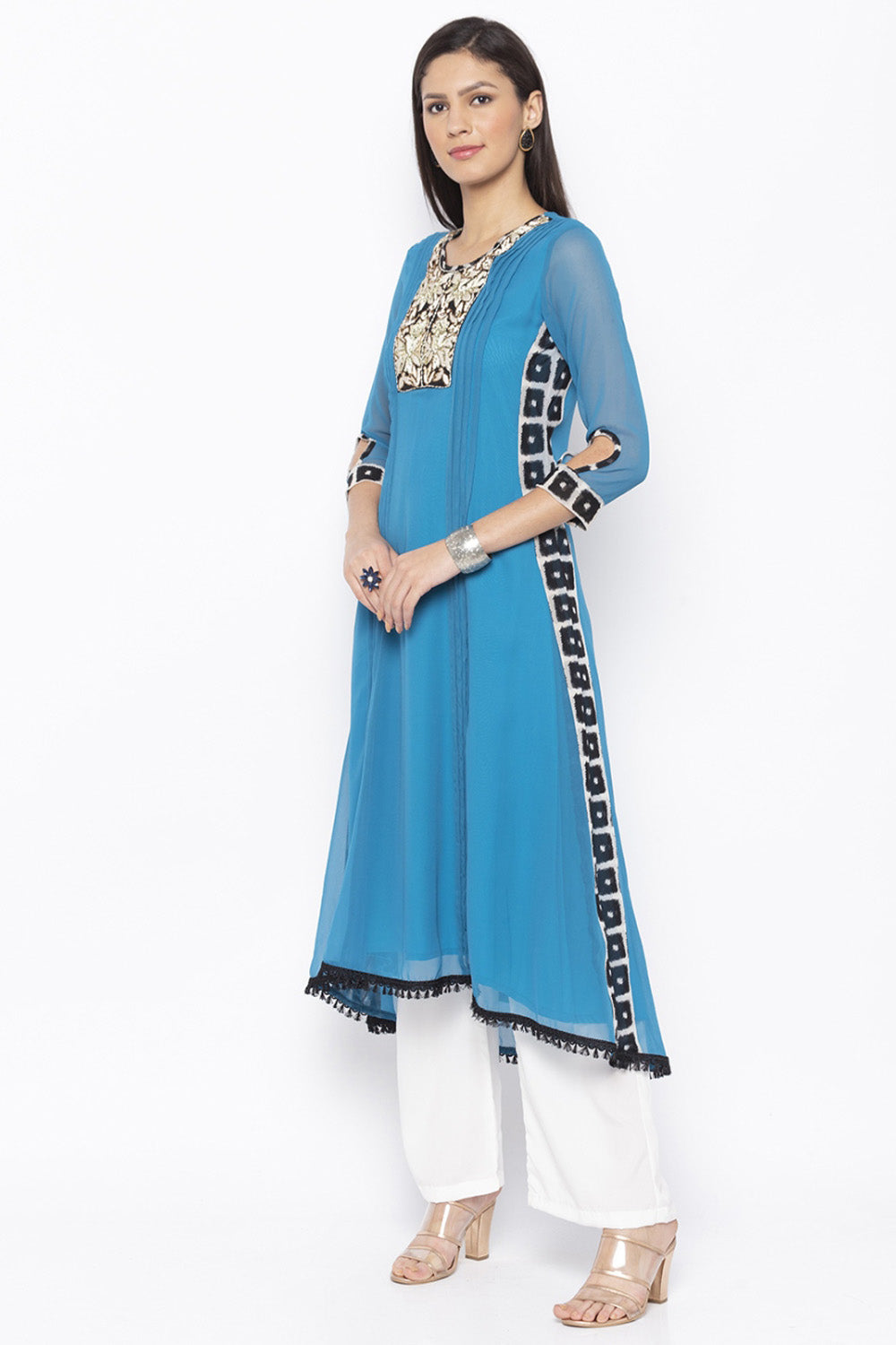 Georgette Asymmetric Kurta Top In Blue