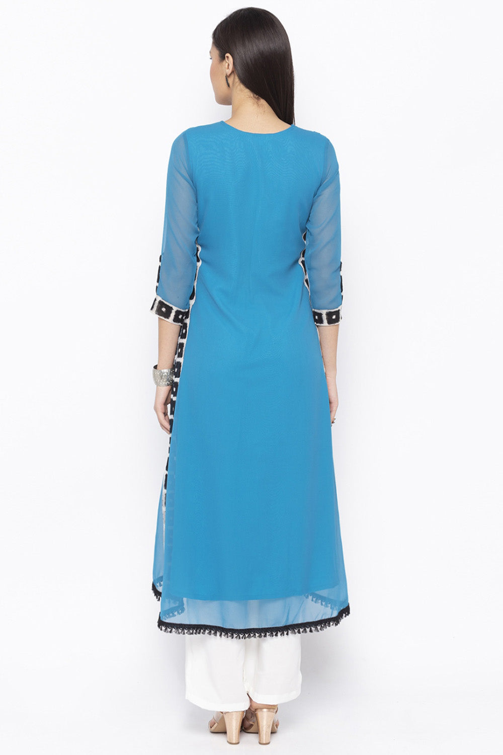 Georgette Asymmetric Kurta Top In Blue