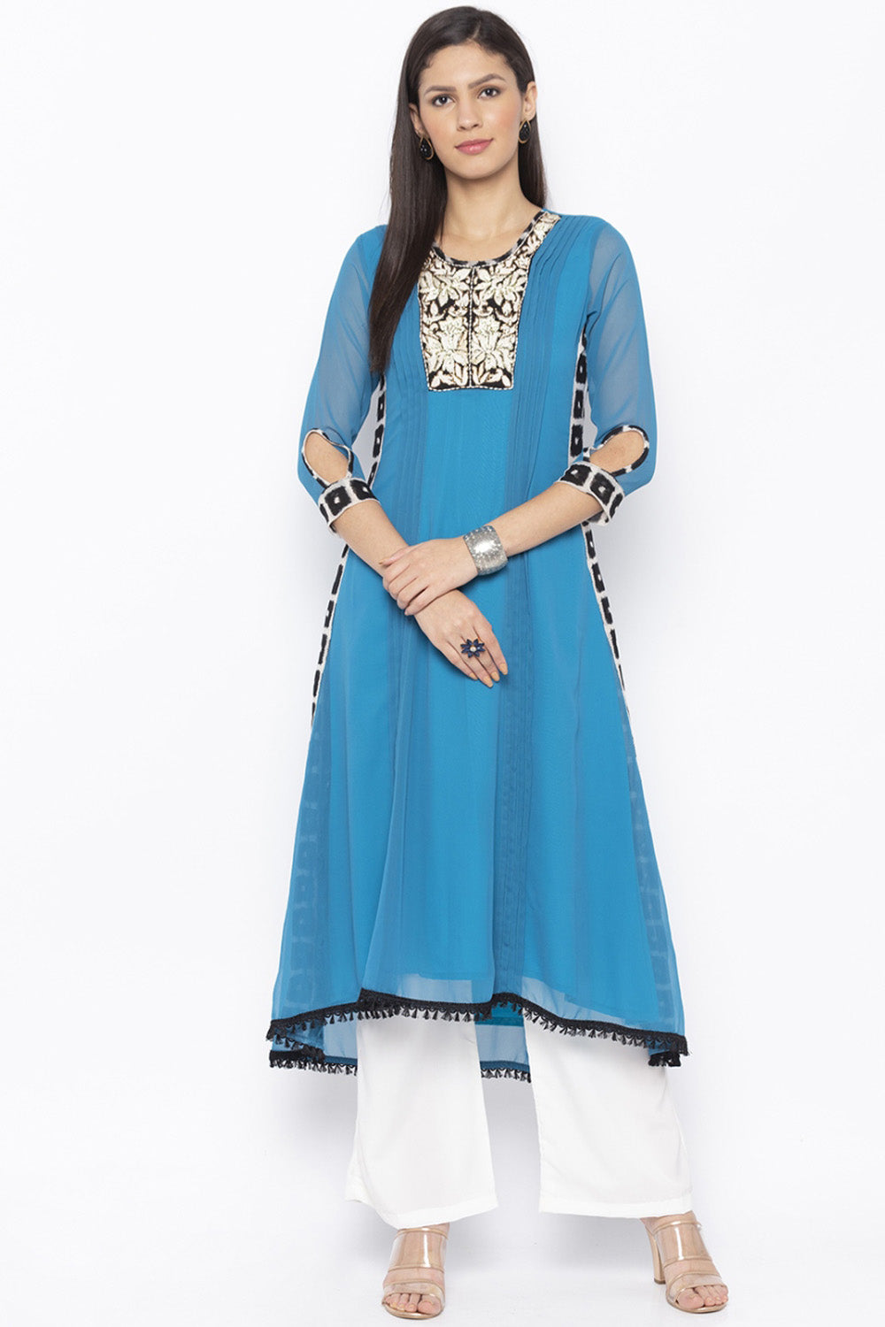 Georgette Asymmetric Kurta Top In Blue