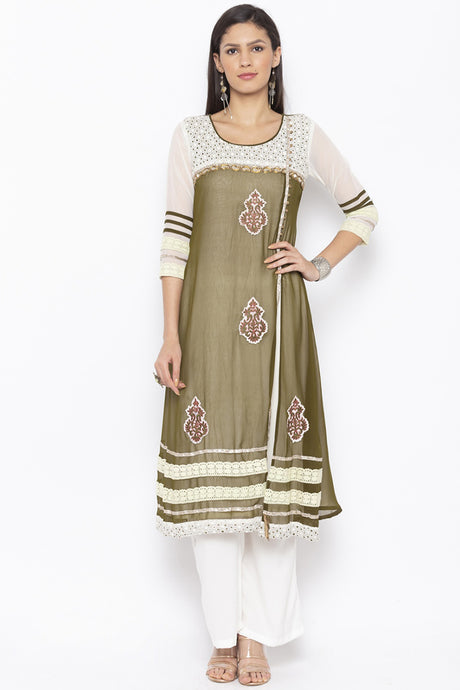 Georgette A Line Kurta Top in Mehendi