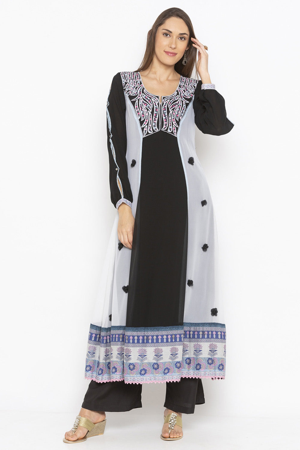 Georgette A Line Kurta Top In Black