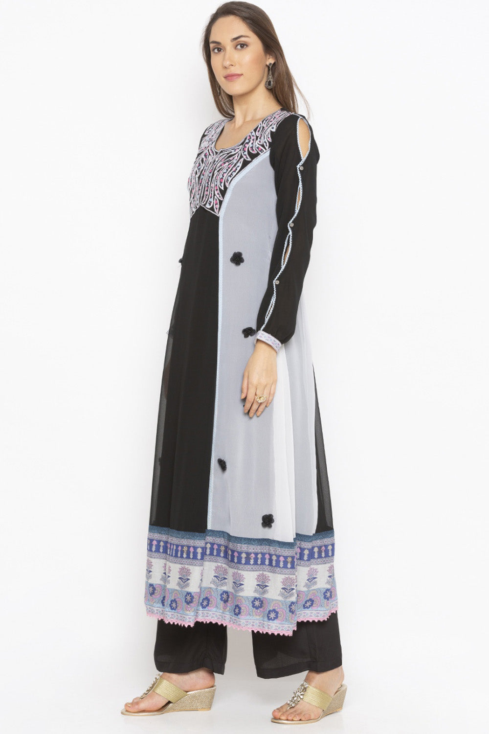 Georgette A Line Kurta Top In Black