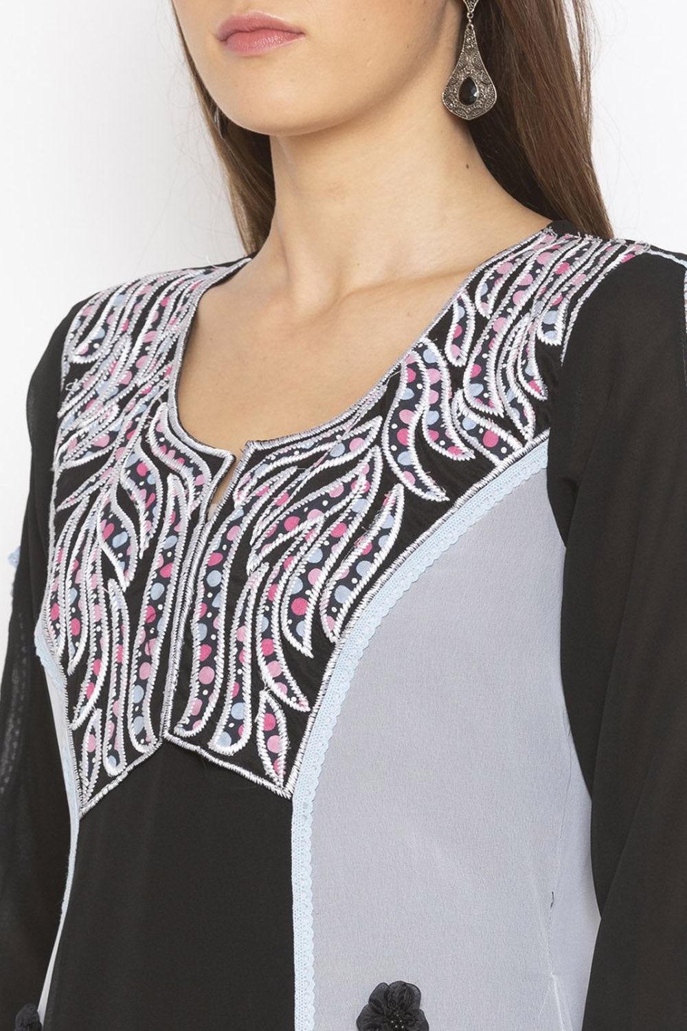 Georgette A Line Kurta Top In Black