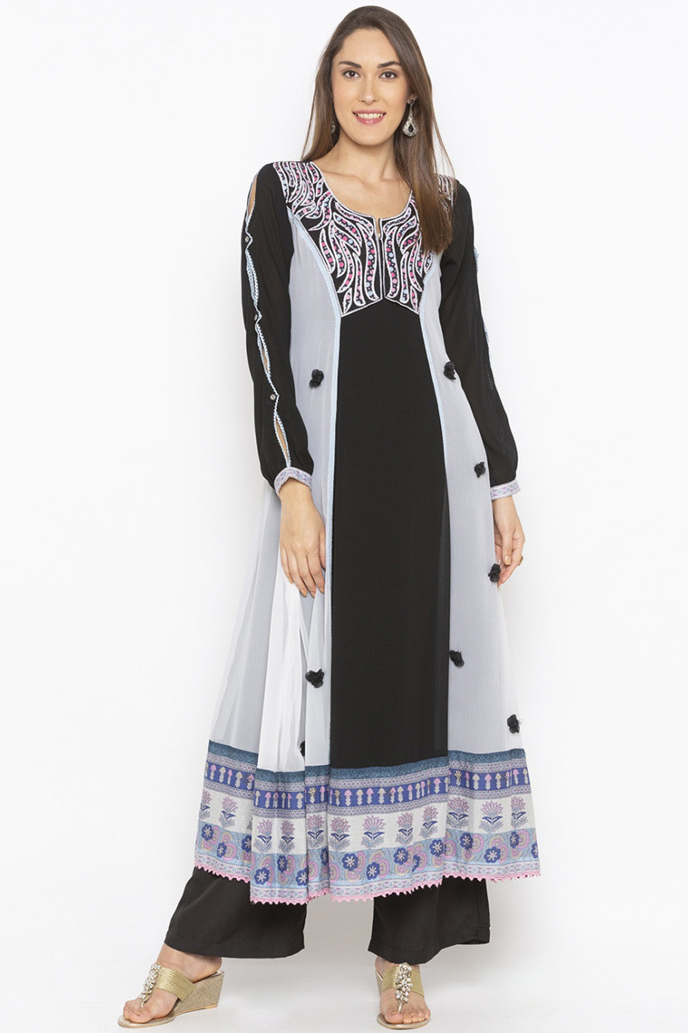 Georgette A Line Kurta Top In Black