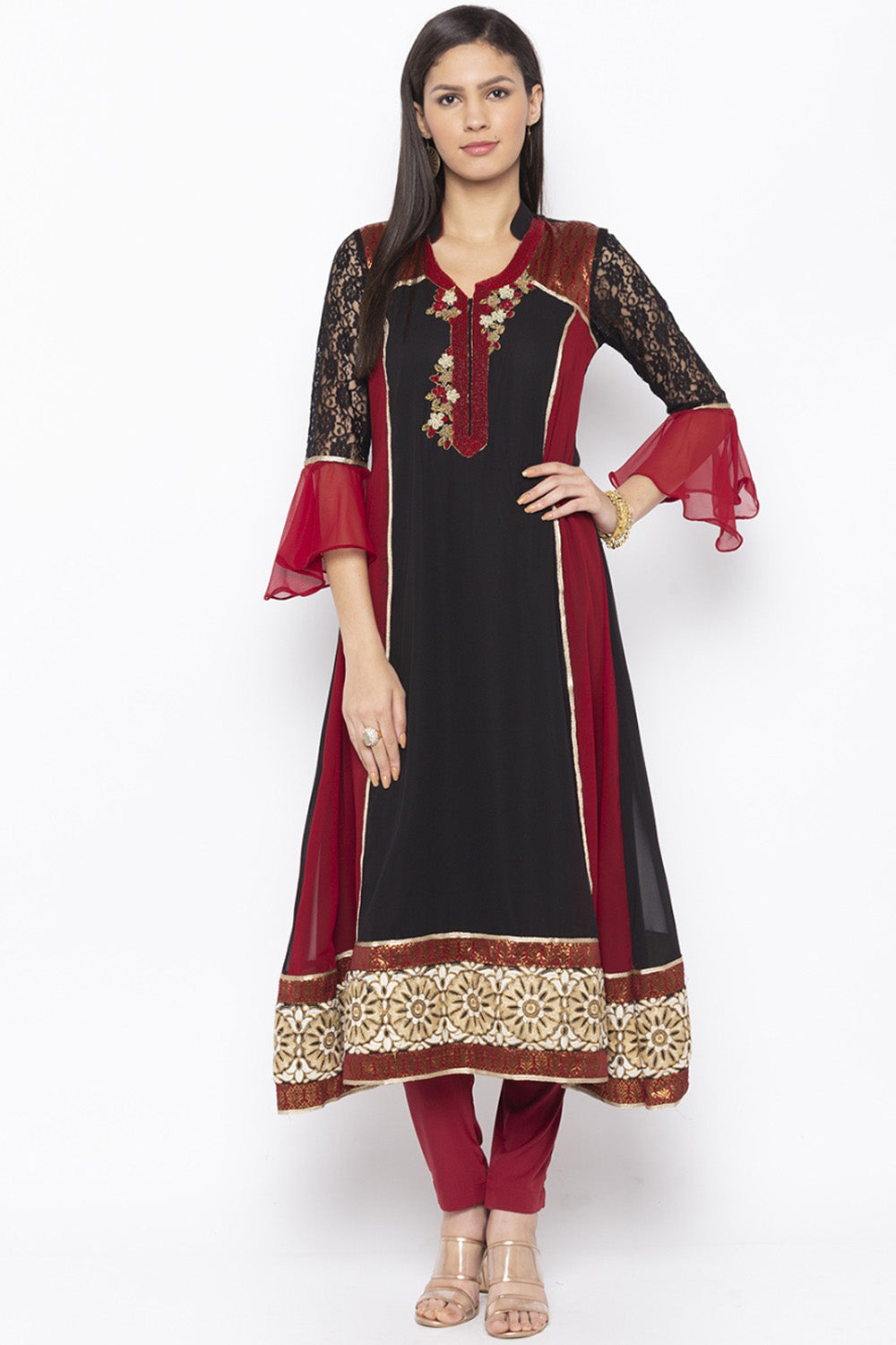 Georgette A Line Kurta Top In Black