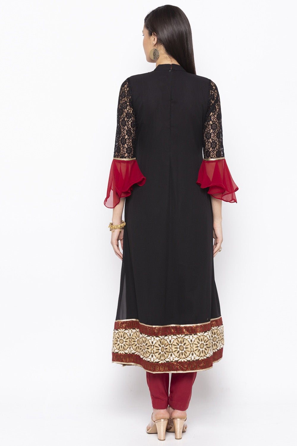 Georgette A Line Kurta Top In Black