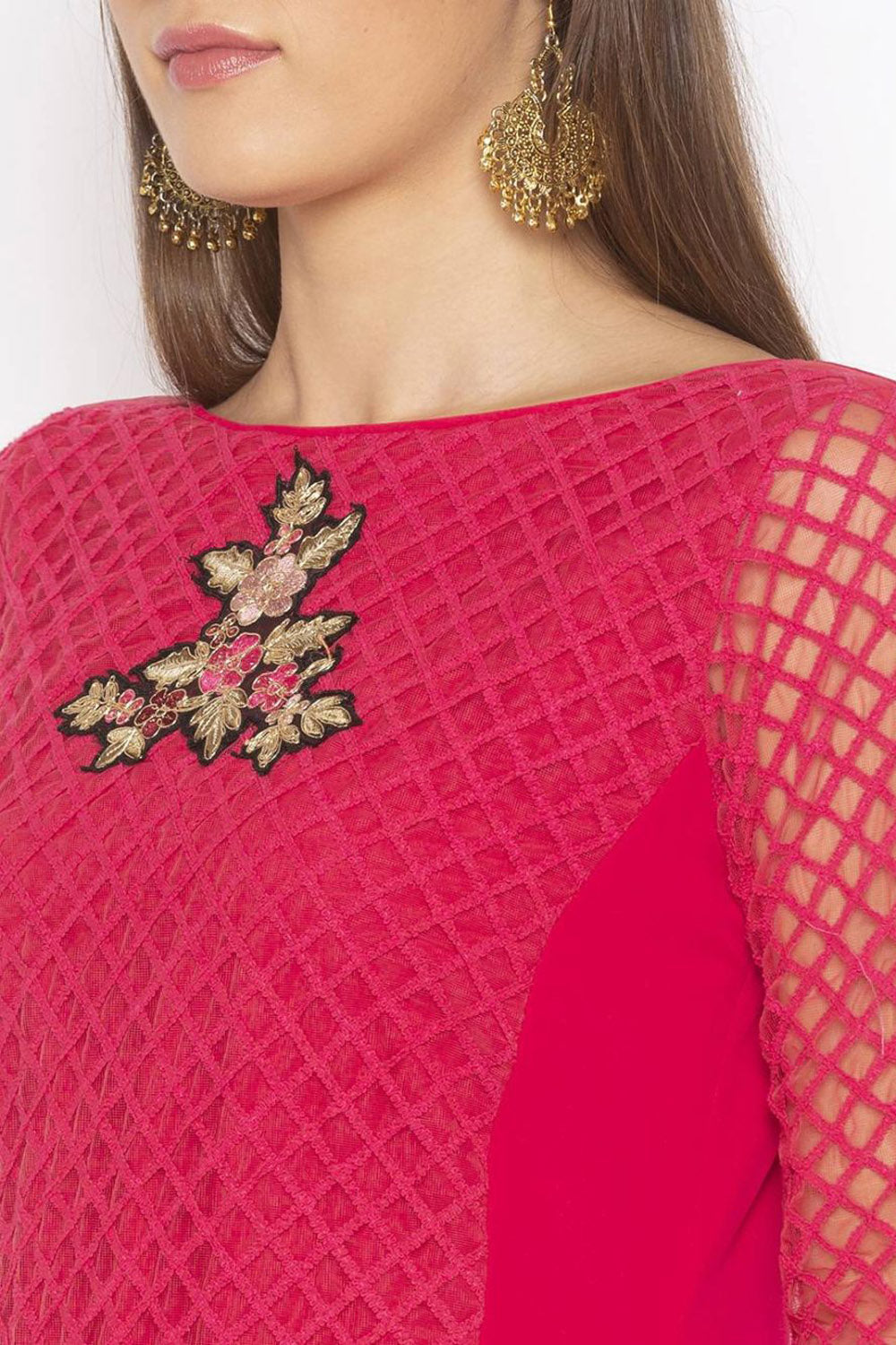 Georgette Asymmetric Kurti Top In Pink