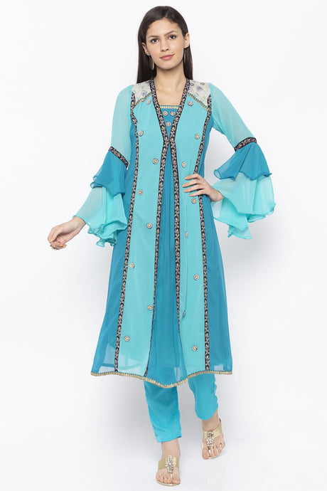 Georgette A Line Kurta Top in Blue - Design