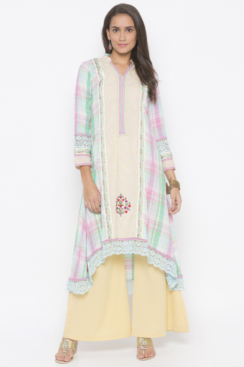 Blended Cotton Asymmetric Kurti Top In Cream