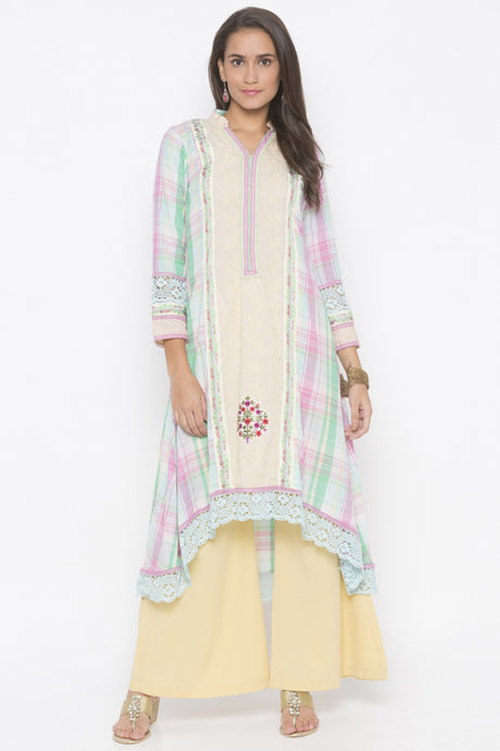 Blended Cotton Asymmetric Kurta Top In Cream