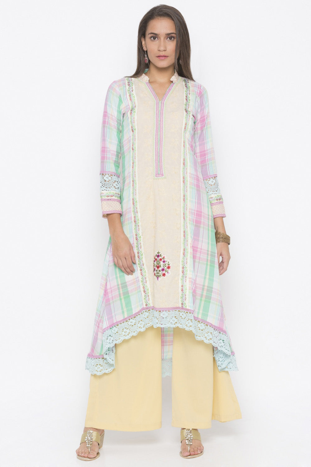 Blended Cotton Asymmetric Kurta Top In Cream