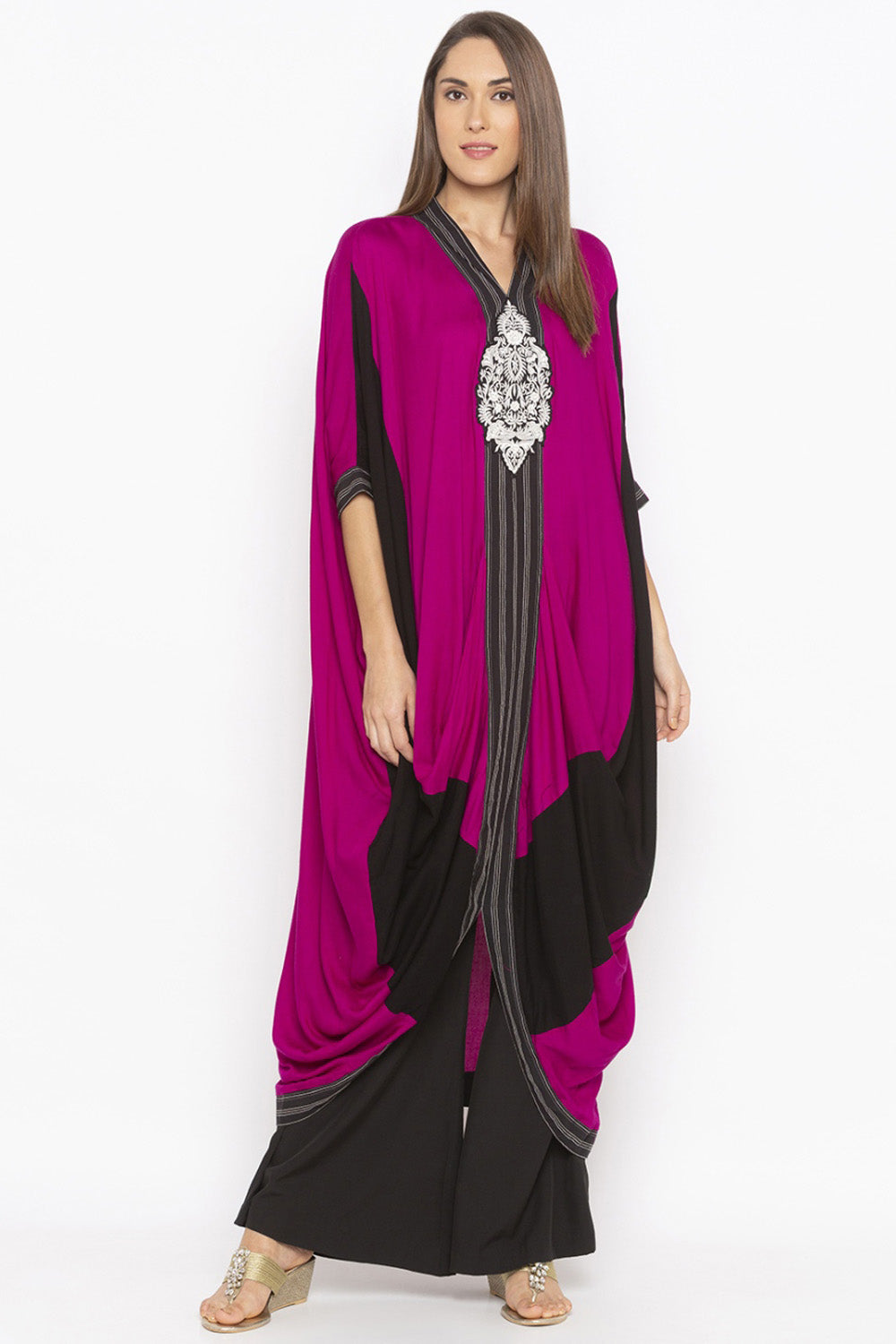 Blended Cotton Kaftan Style Kurta Top In Pink