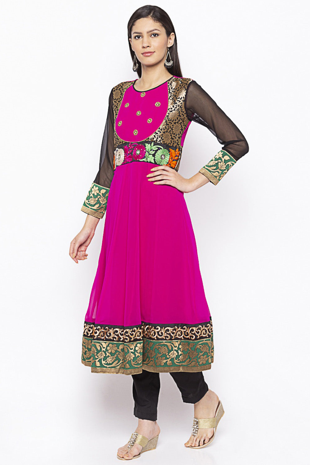 Georgette Anarkali Kurta Top In Pink