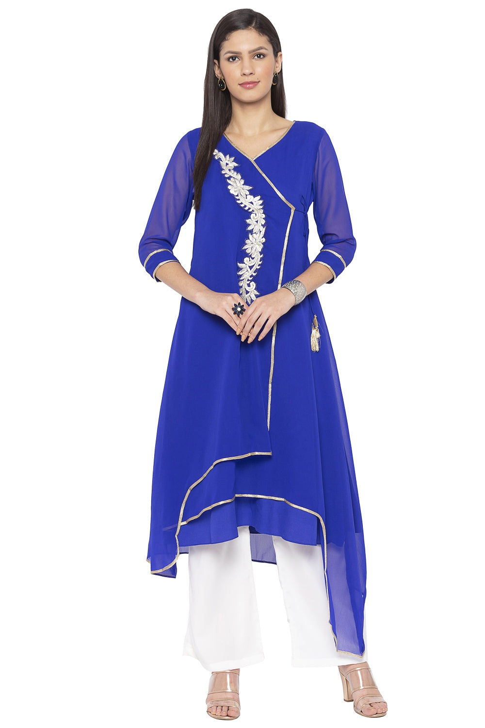 Georgette Flared Kurta Top In Blue