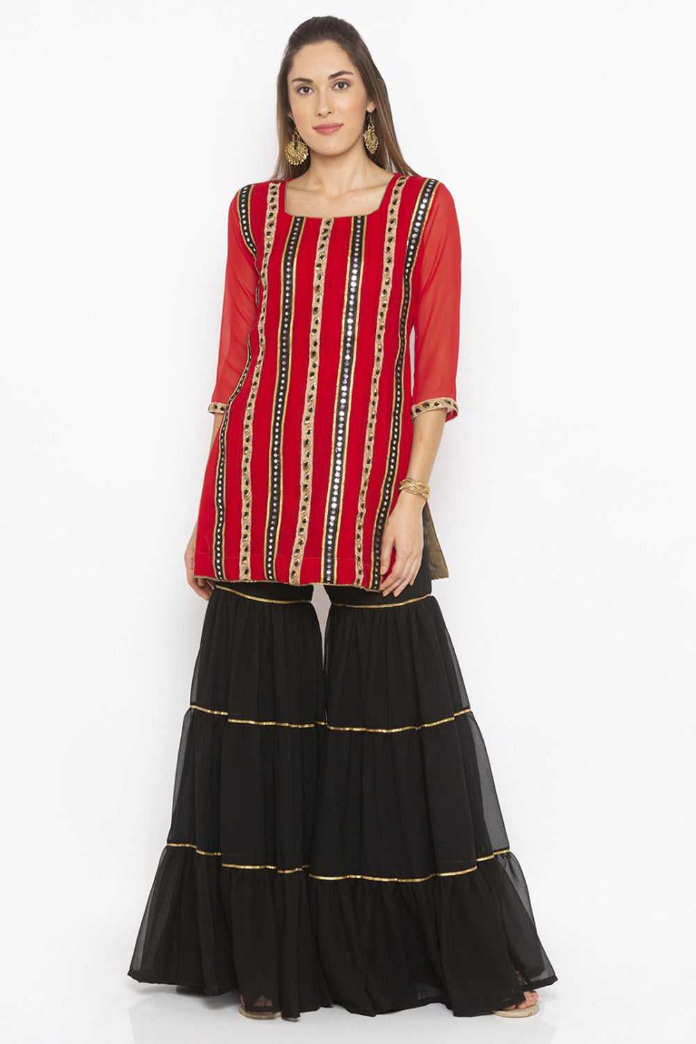 Georgette Short Kurta Top In Red