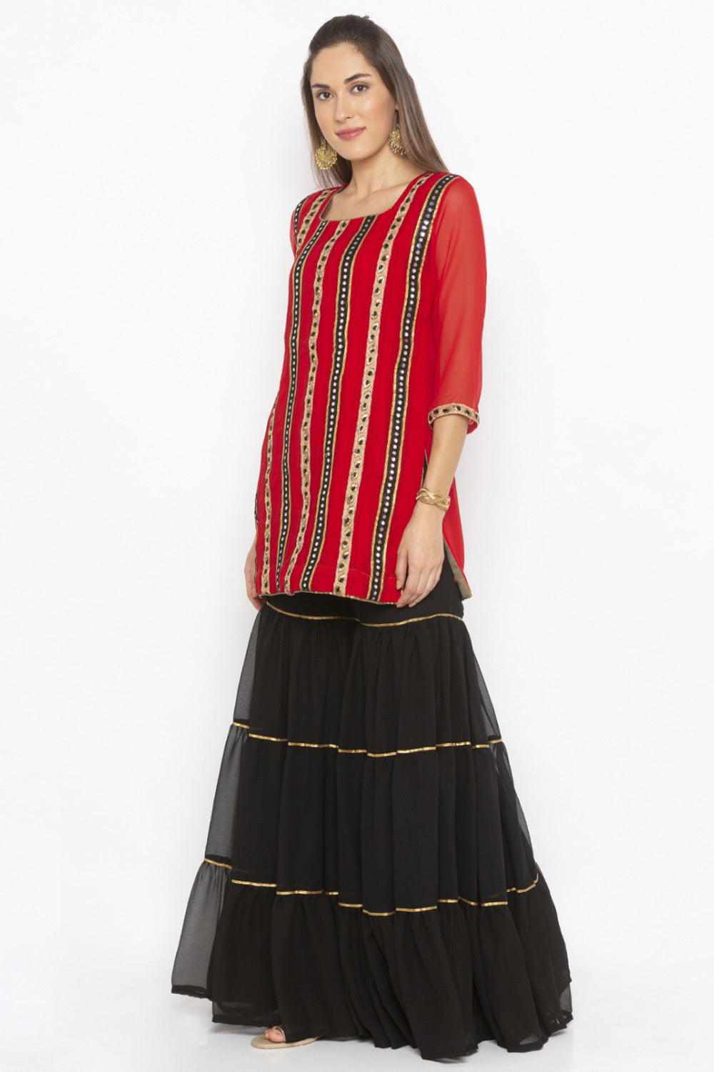 Georgette Short Kurta Top In Red