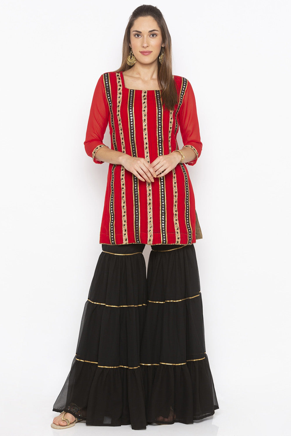 Georgette Short Kurta Top In Red